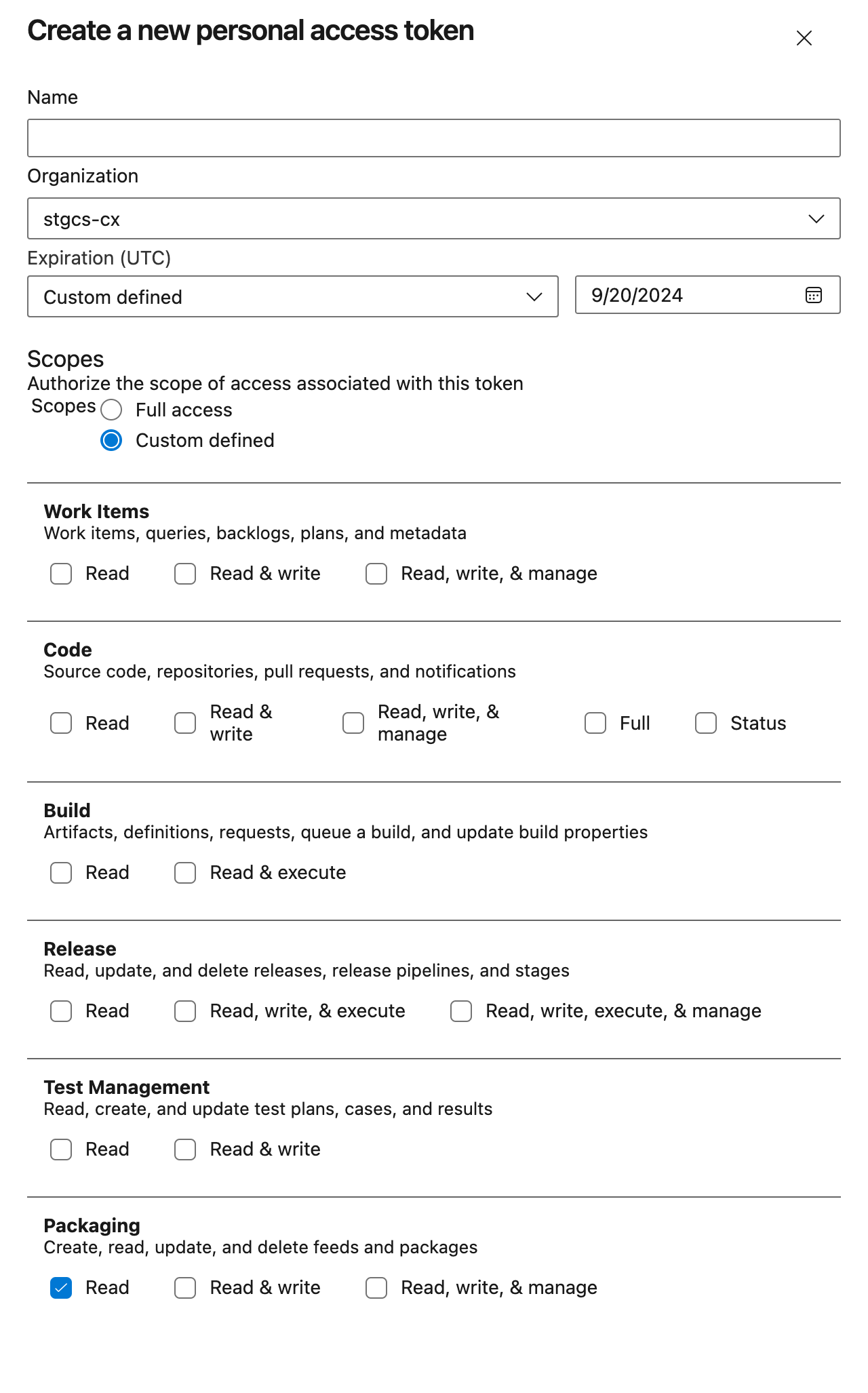 Personal Access Token Creation